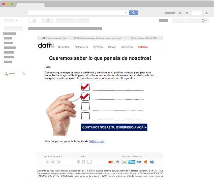 Ejemplo de Email Transaccional de Dafiti