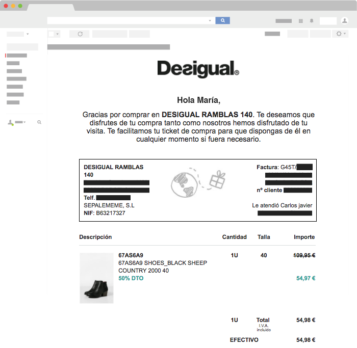 Ejemplo de Email Transaccional de Desigual